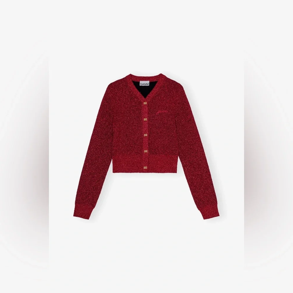 Ganni Red Button-Up Knit Cardigan